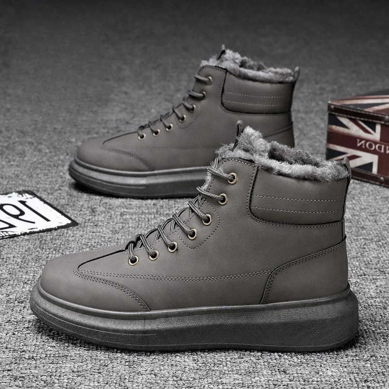 Men's Winter Warm Snow Boots Fleece Lined Thickened Shearling Cotton Lace Up Thick Sole Shoes Korean Style New D260917