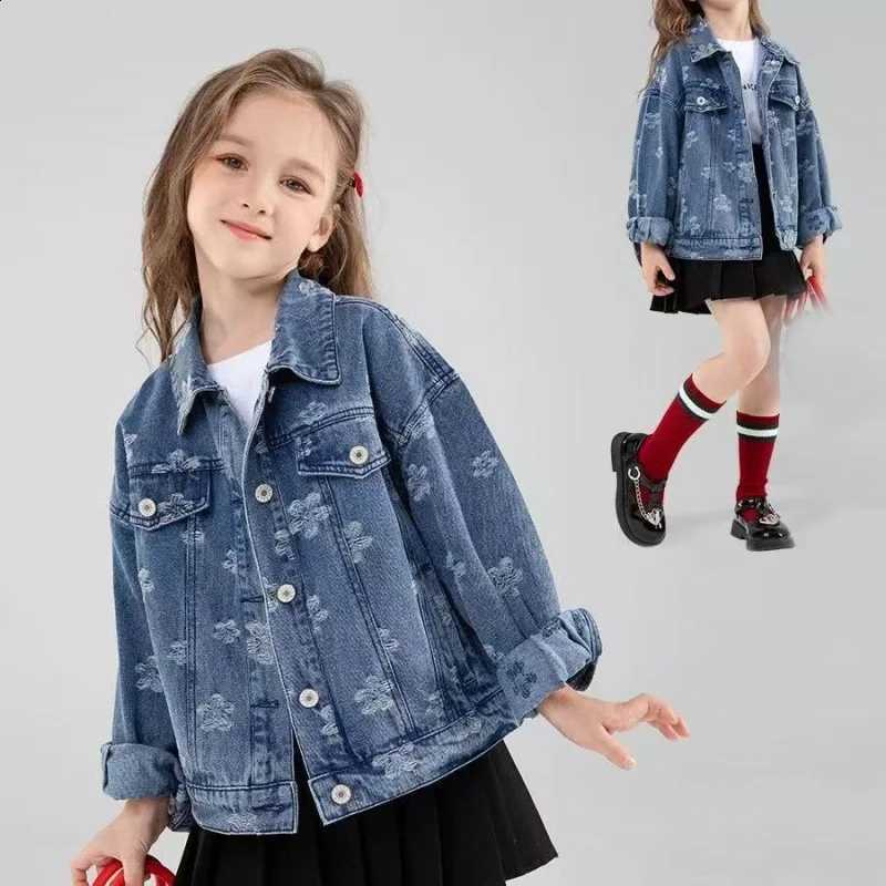 Jackets Girls Denim New Kids Fashion Cartoon Outerwear Children Long Sleeve Casual Clothing 4-14 Years Teenager Trends CoatsT260916