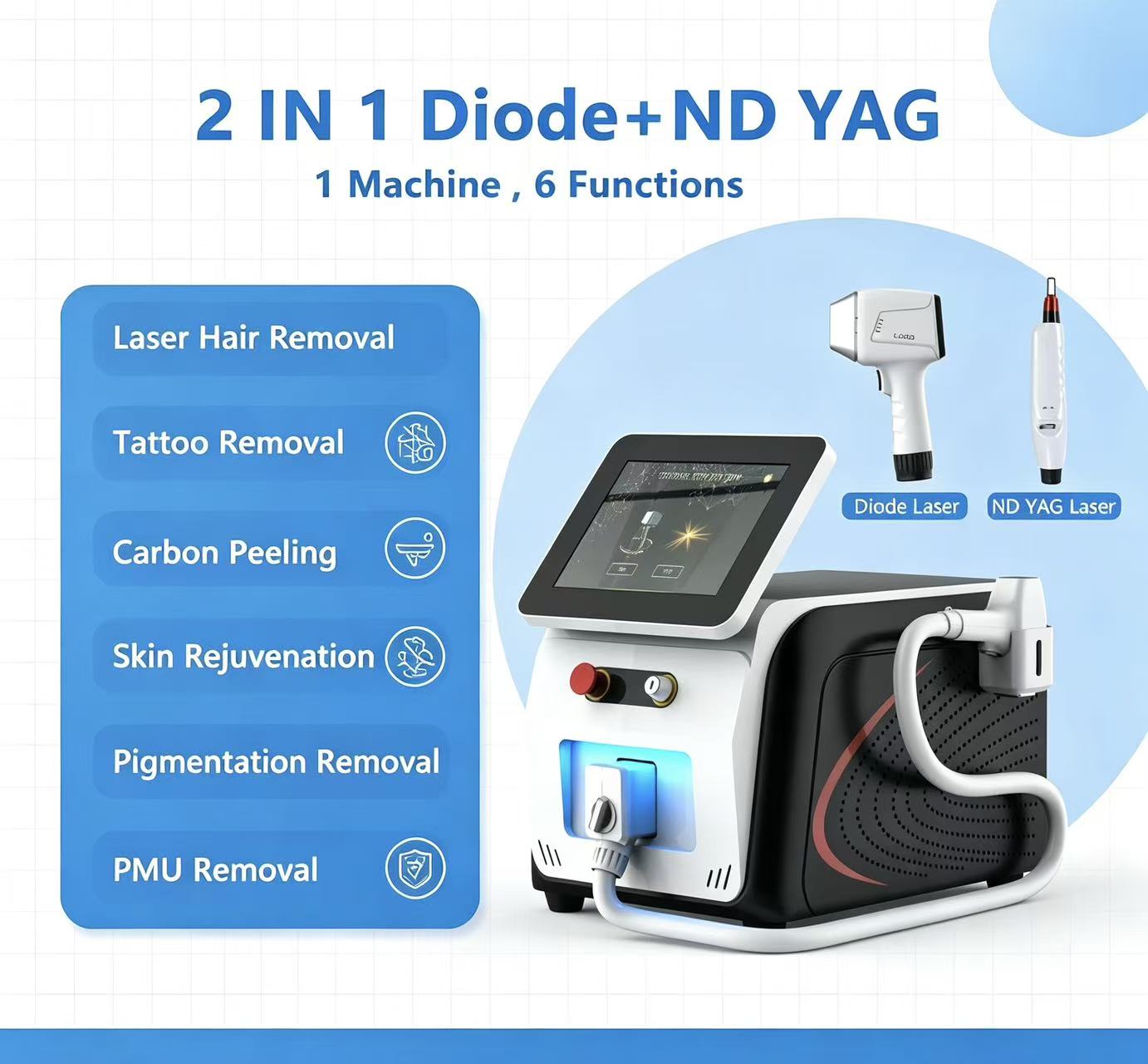Portable Desktop Diode Laser & Nd:YAG Tattoo Removal 2-in-1 Beauty Machine