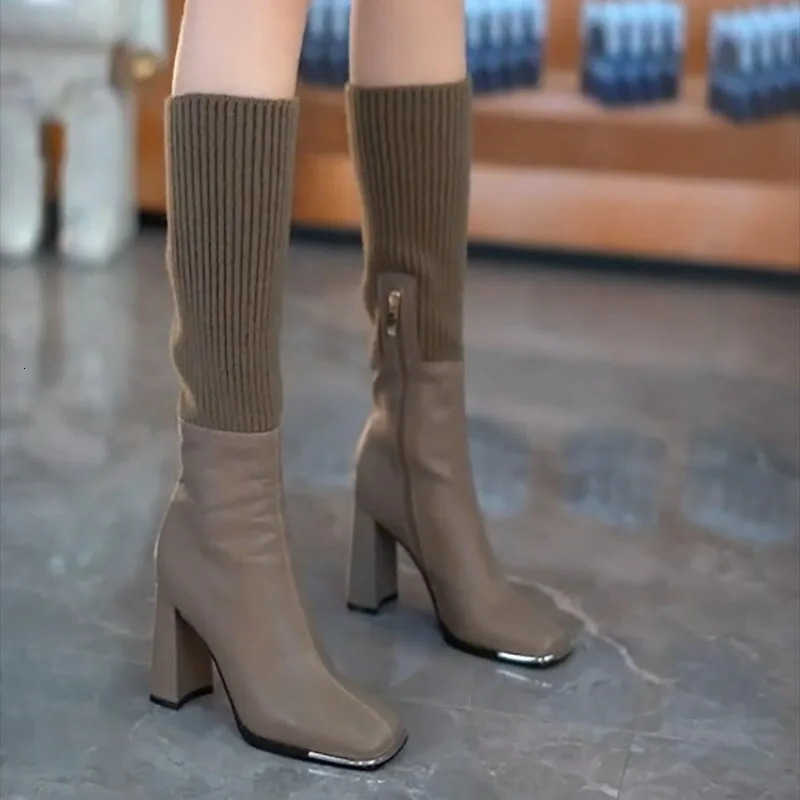 Women High Heel Boots Winter Vintage fa1 Knight Boots Side Zipper Leather Shoes Temperament Designer Women Shoe for Two Wear D260917