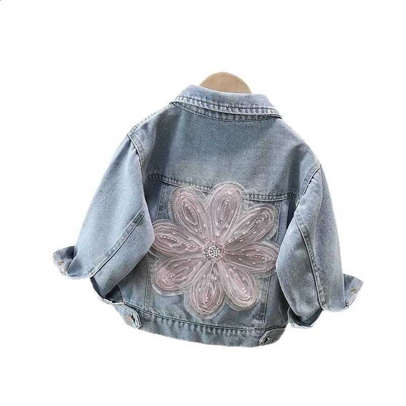 Fashion Baby New Girl Denim Jacket with Flower Applique High Quality Kids Child Causal Jeans Coat Outfits Toddler Trendy ClothesT260916