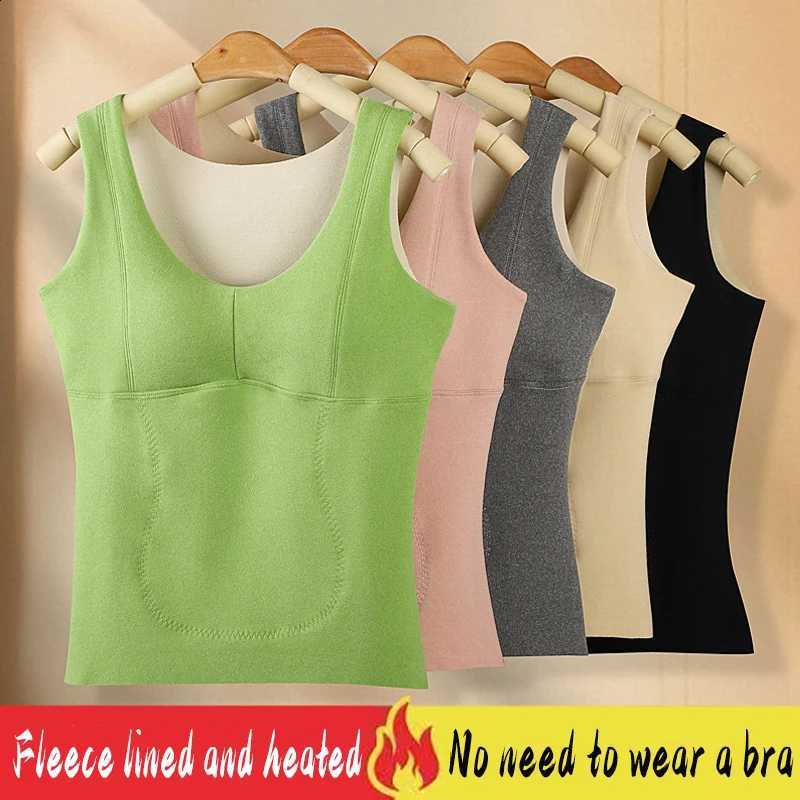 Women's Autumn Winter Thickened Fleece Lined Vest Solid Color Thermal Sleeveless T-shirt Female Heat-Generating Comfortable Tops H2609161