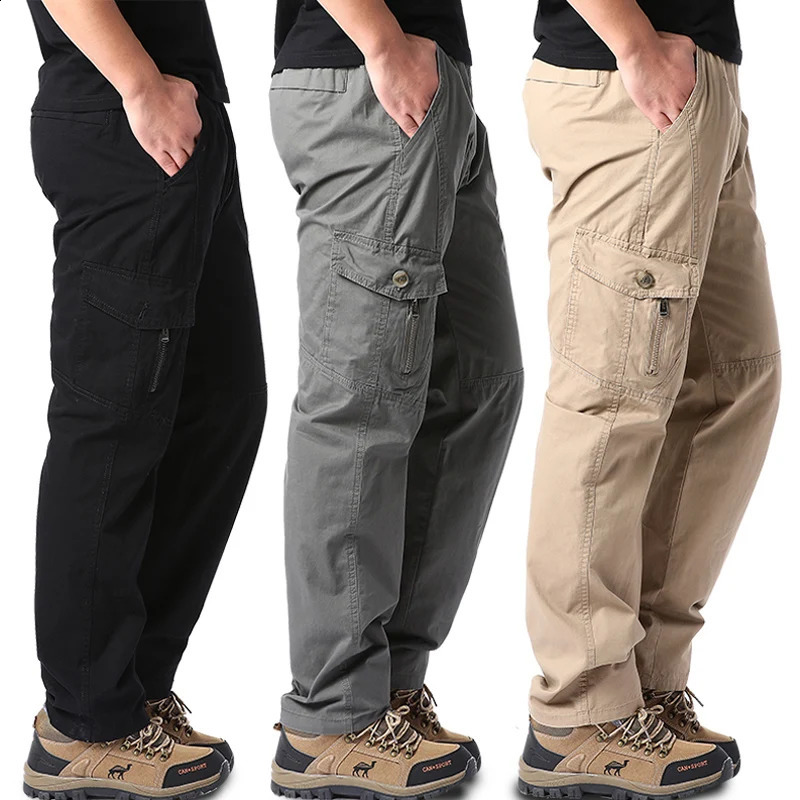 Plus Size Men's Cargo Pants Casual Loose Multi Pocket High Quality Cotton Pants Long Trousers Mens Jogger Pants 5XL 6XL 260917