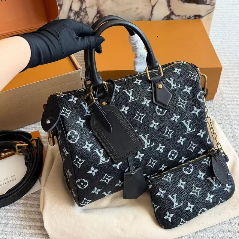 12A speedyss 25 30cm Shoulder Bags Designer Shoulder Bag Women Leather Denim Crossbody Luxury Brands Embossed Tote Purse Brown Flower Handbag Design