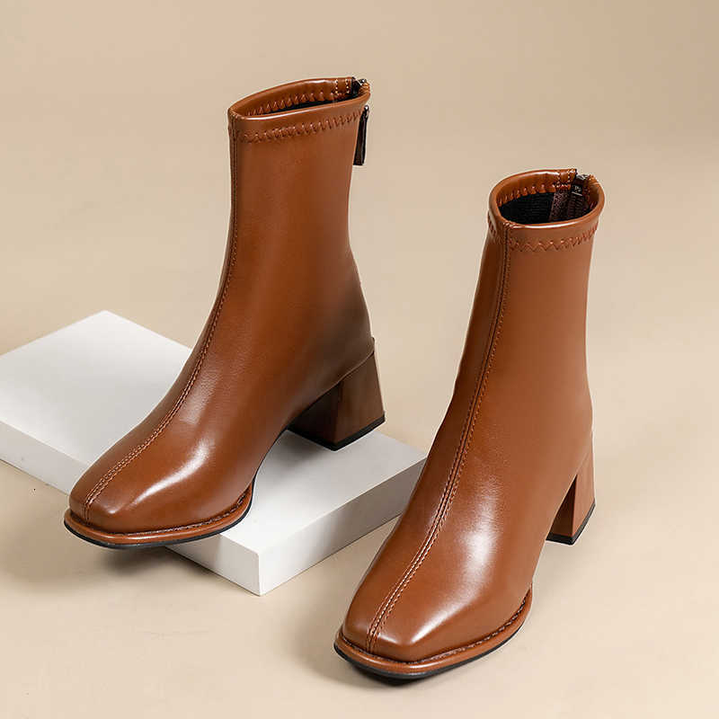 boots High-quality square-toe platform short for ladies 2025 new fashion trend Wide heel back zipper large size women's boots D260917