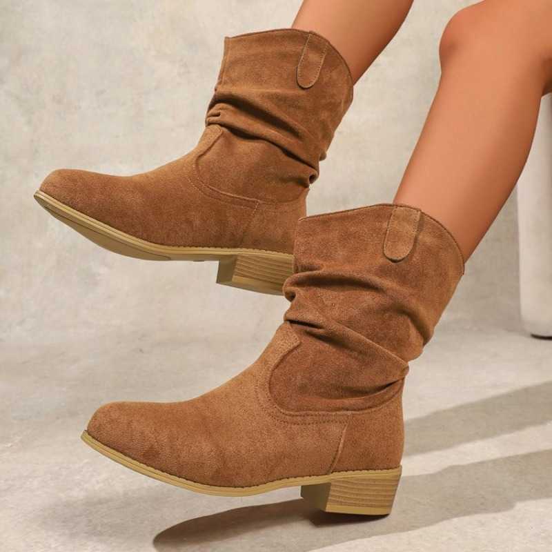 2026 Mid-Calf Boots New Women's Style Anti-Slip Wear-Resistant Sharp Point Thick Heel Pure Color D260917