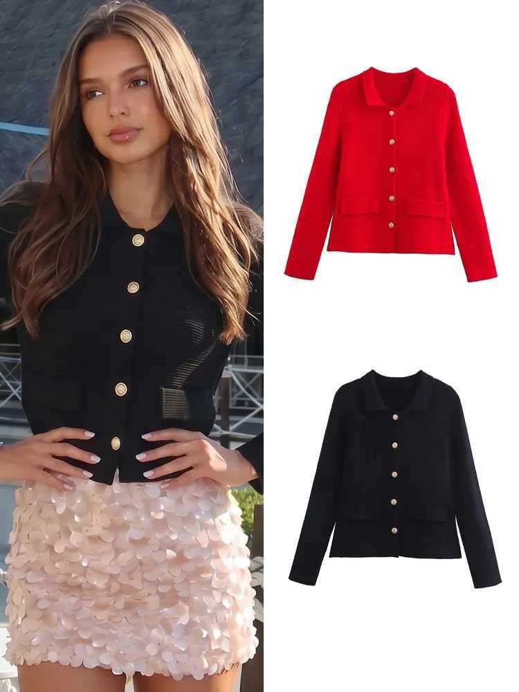 Cardigan HH Women Knitted Coat Golden Button Long Sleeve Lapel Sweater Autumn Fashion Simple Solid Casual Female Chic Top J260916