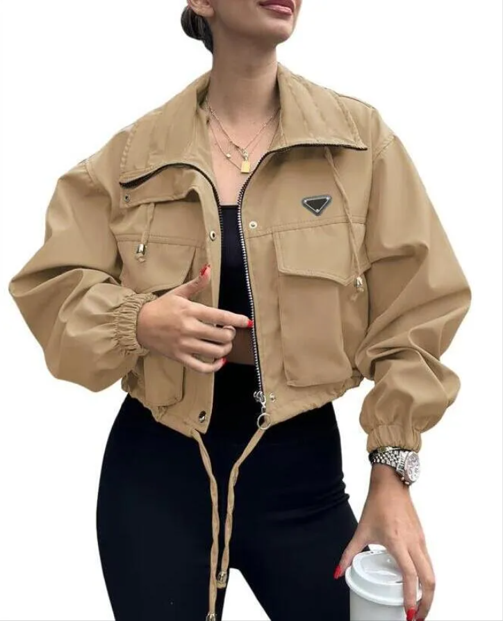 Free shipping designer jacket women short trench jackets long sleeve big pocket solid color womens coat for autumn spring RADA917