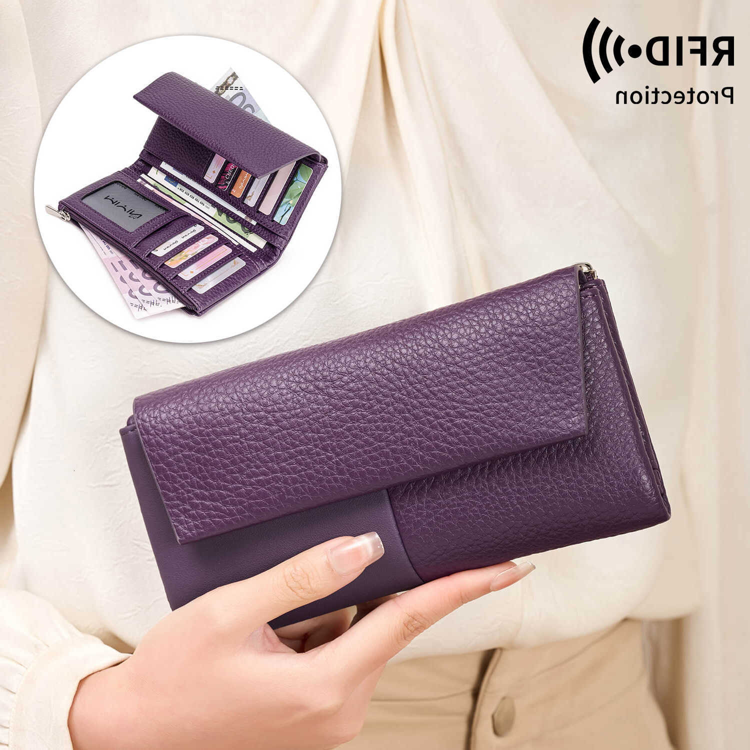 Wallet Stylish Women's Soft PU Leather Long Magnetic Clasp Wallet RFID Multi-Functional Clutch Double Zipper Tri-Fold Coin PurseT260917
