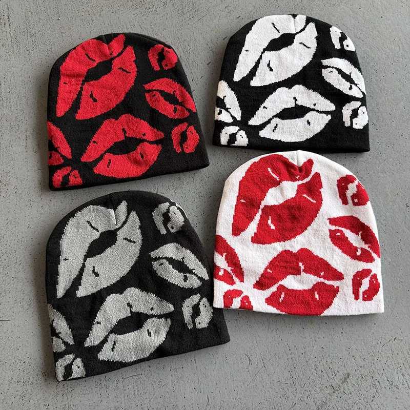 Brimless Lips Pattern Casual Hat Autumn And Winter Outdoor Windproof And Warm Knitted Caps Men's And Women's Street Hip-Hop HatsT260916