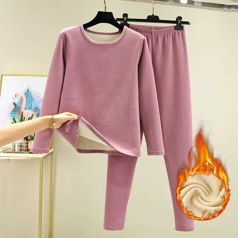 Thickened Fleece Warm Underwear Set round Neck Long Sleeve Women's Home Clothes Thermal Inner Wear Two-Piece Suit Dervo H260916