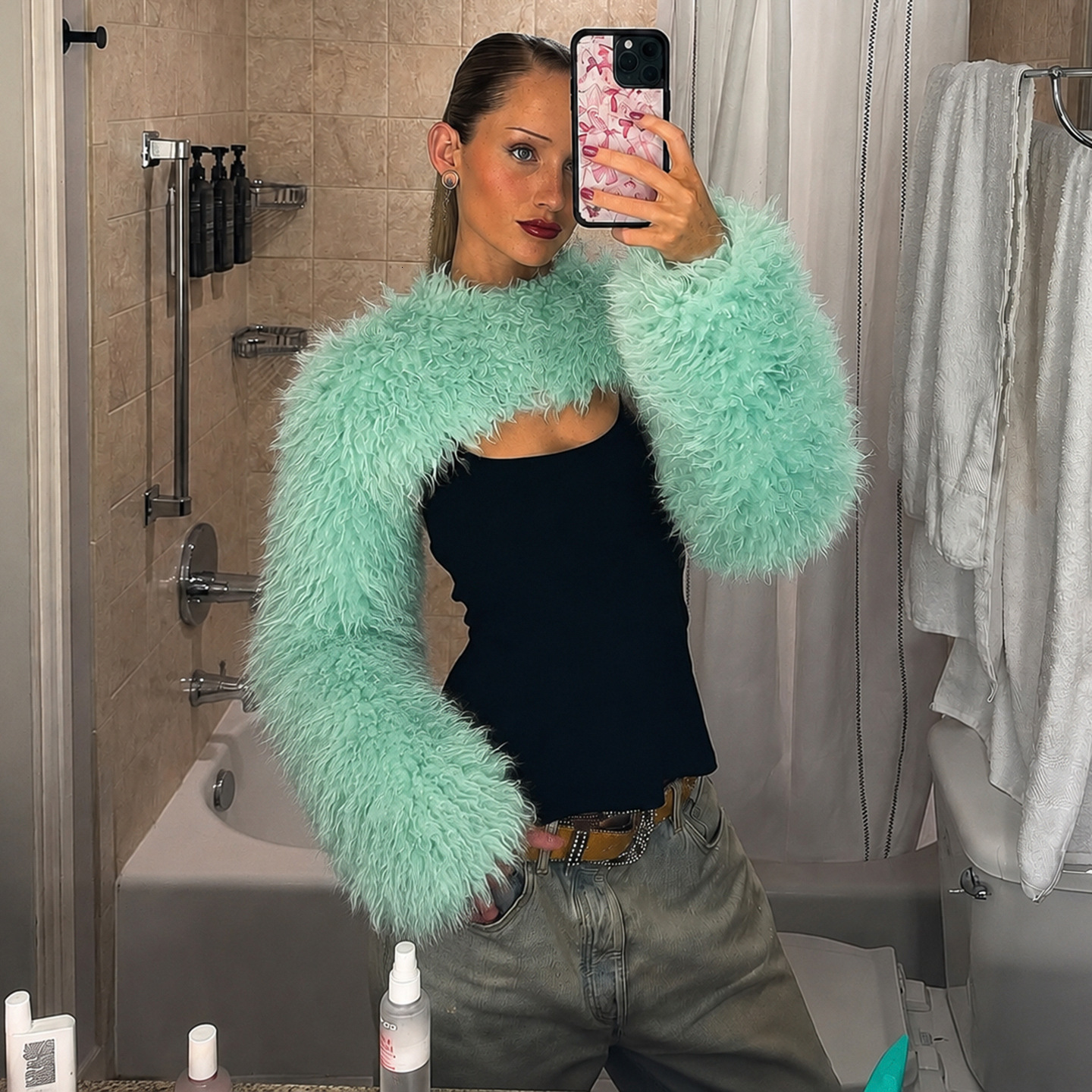 European American style street fashion T-shirt, oversized sweater, fluffy vest, ultra-short jacket, sexy and stylish long-sleeved top 48