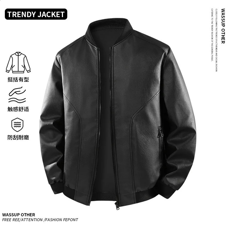 leather jacket men's plus size PU jacket 2026 versatile handsome slim fit leather coat 260917