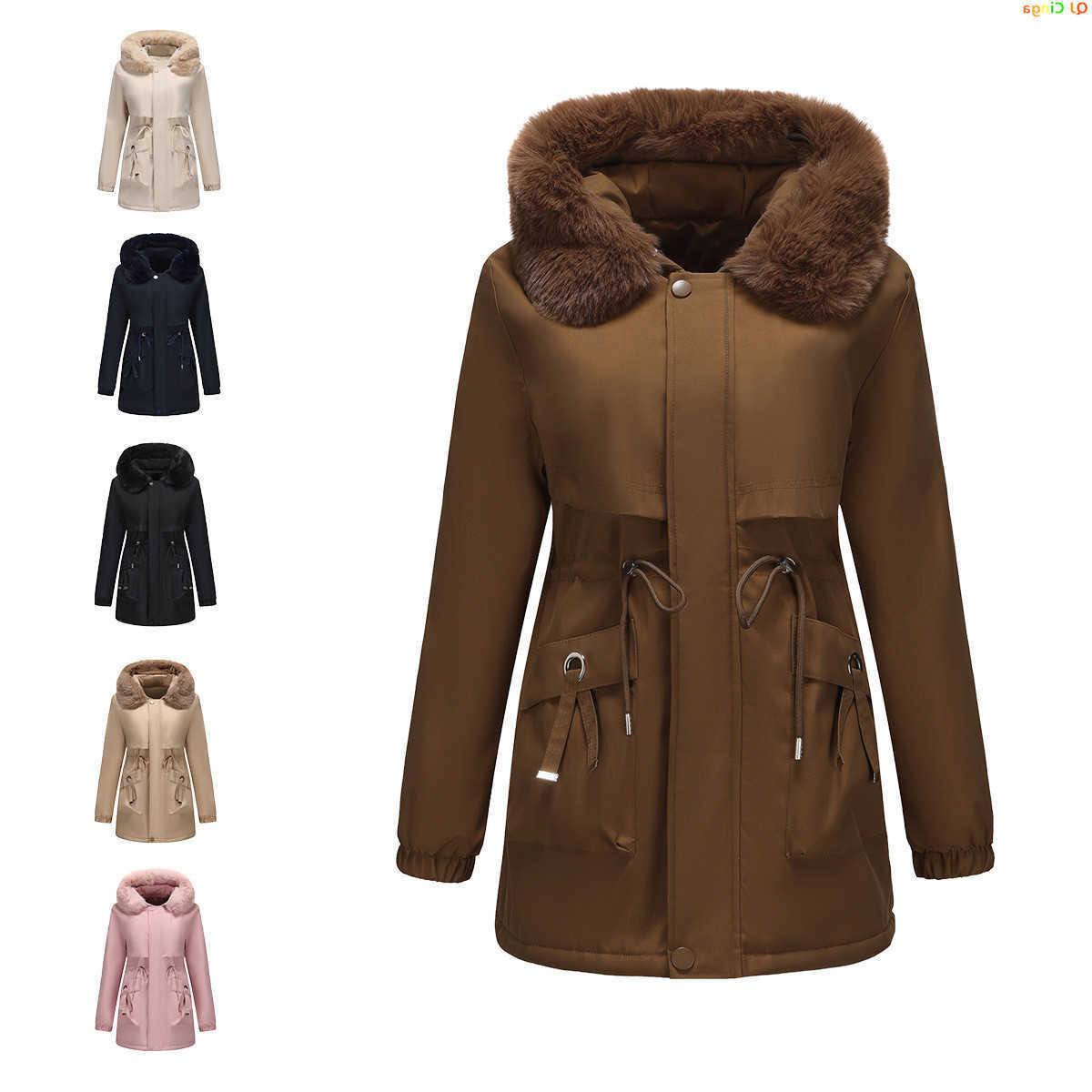 New Arrival Women's Dark Winter Brown Hooded Mid-Length Coat Stylish and Warm Thick Jacket. Khaki Black Blue Pink Parkas. H260917