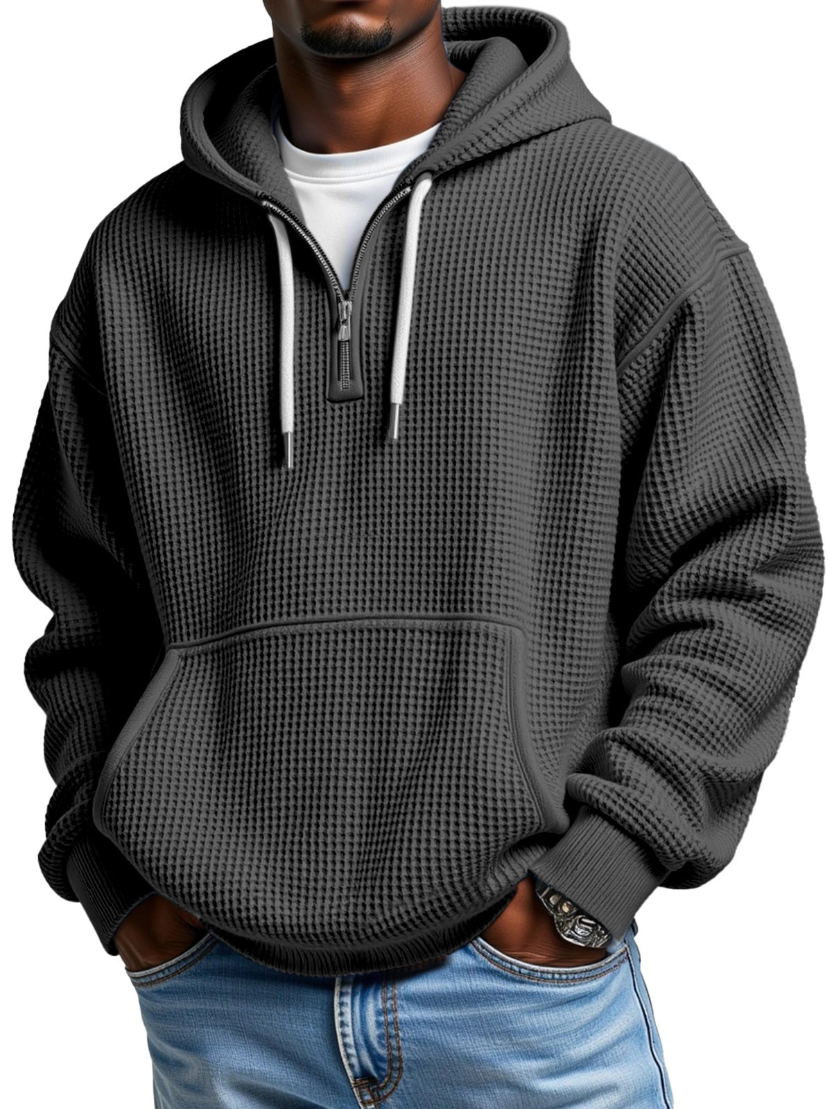 Casual Brand Men's Sweatshirt - Stylish Waffle Texture Winter Wear Jacket