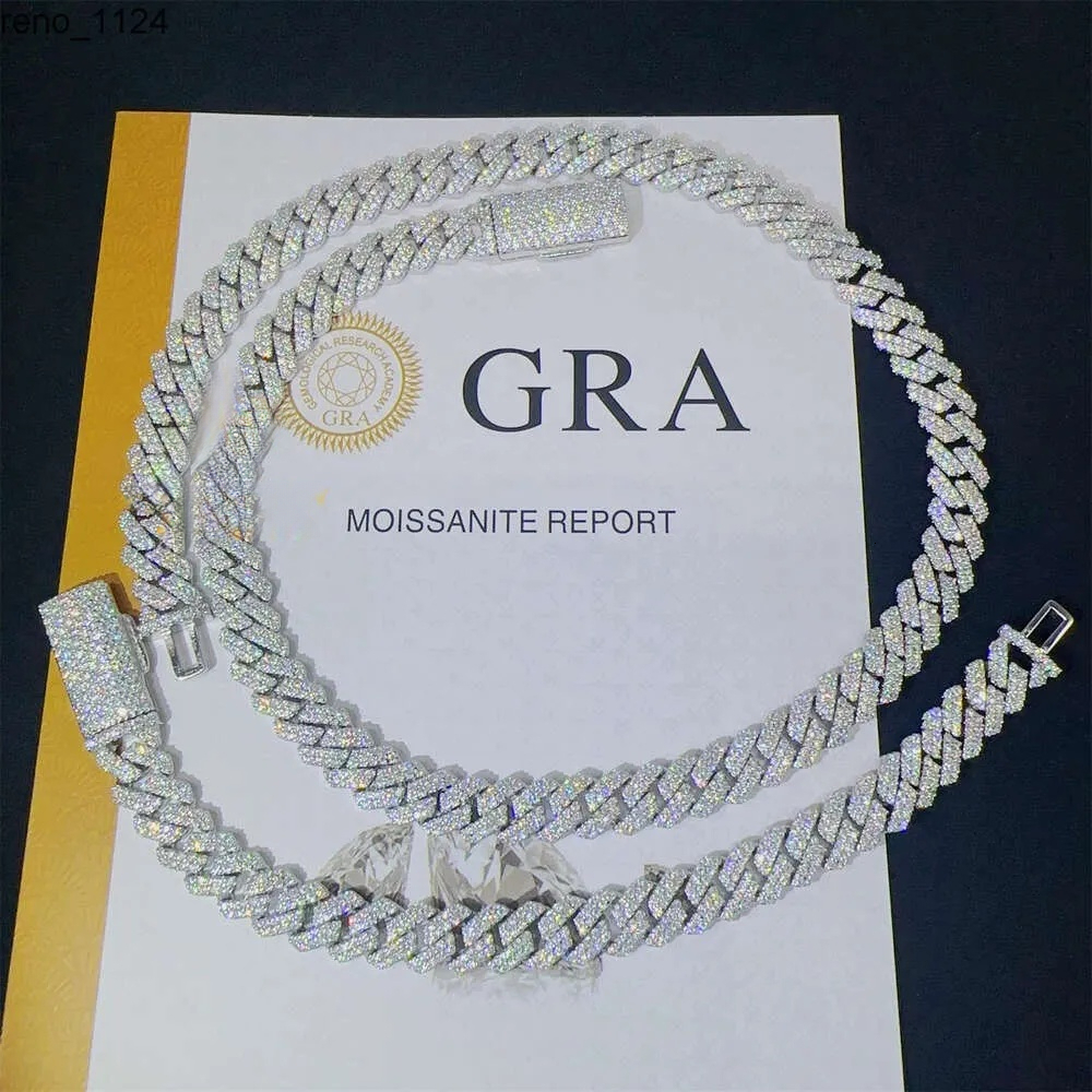 GRA Pass Tester Silver Cuban Link Chain Wide 2rows 925 Solid Moissanite Diamond 8mm Jewelry Set Necklaces Hiphop