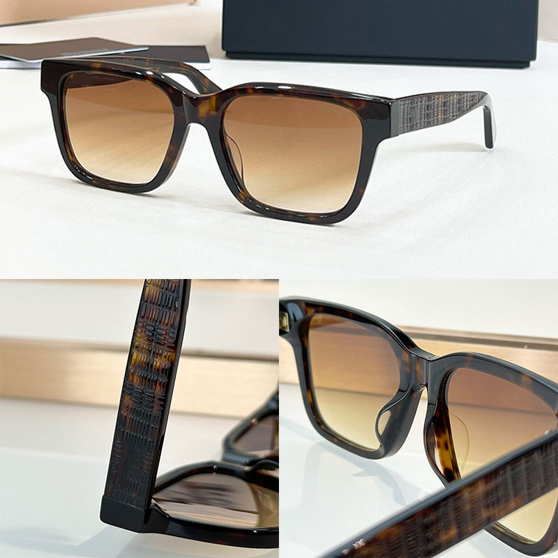 Women Designer glasses tortoiseshell colored acetate frame Brown gradient lenses Innovative design of mirror leg leather Ladies Party Banquet Sungla