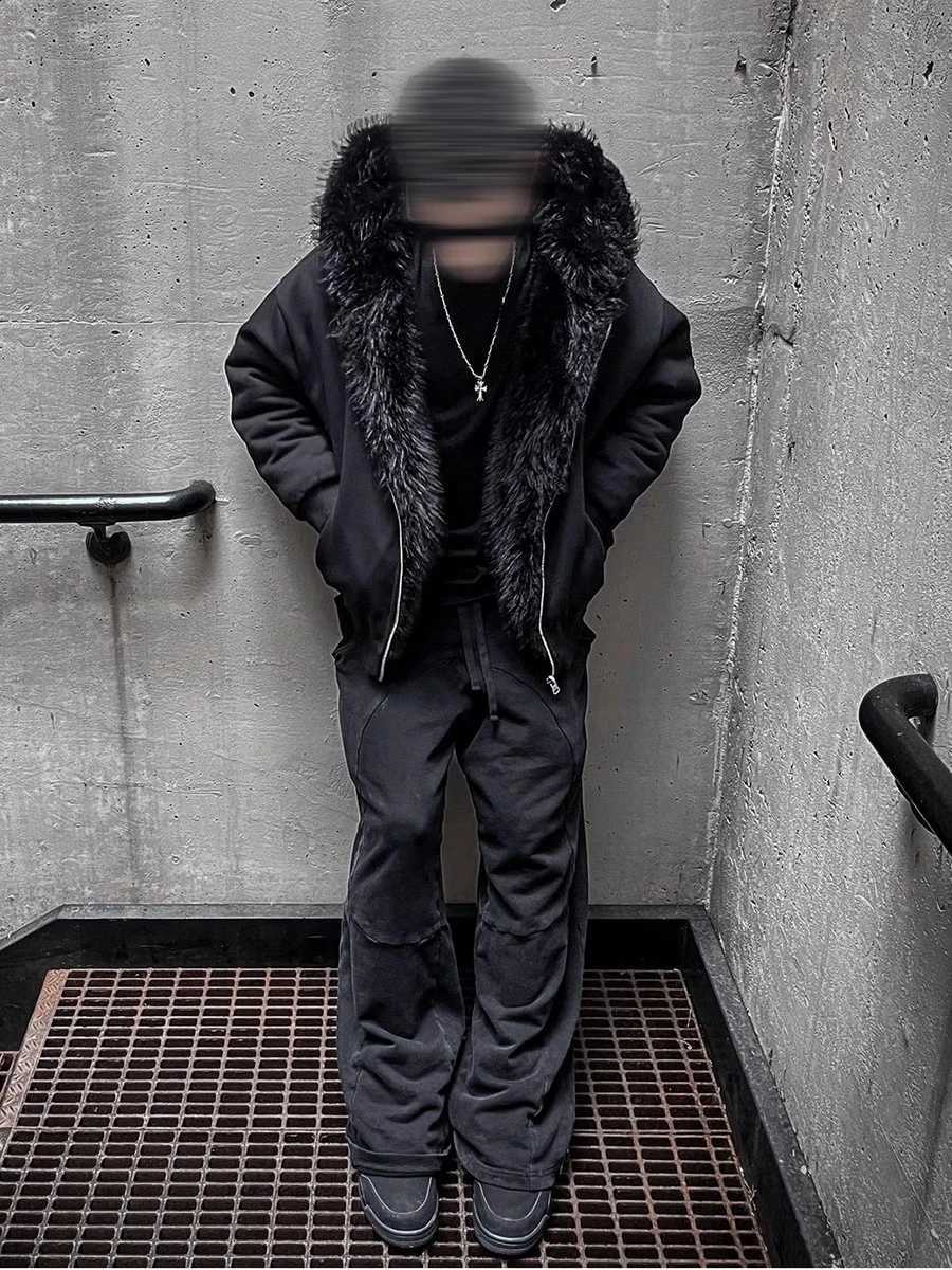 Thickened Winter Oversized Mauroicardi Autumn Warm Black Reversible Faux Fur Parka Coat Men with Hood Zipper Fluffy Jacket 2025W260915