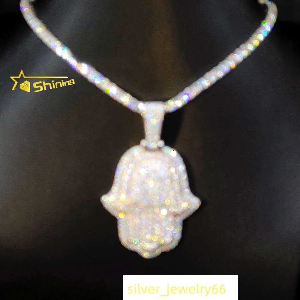 Pass Diamond Tester Iced Out 3inch Rose and White Gold Plated Hand Pendant 925 Sterling Silver Vvs Moissanite Hamsa Pendants