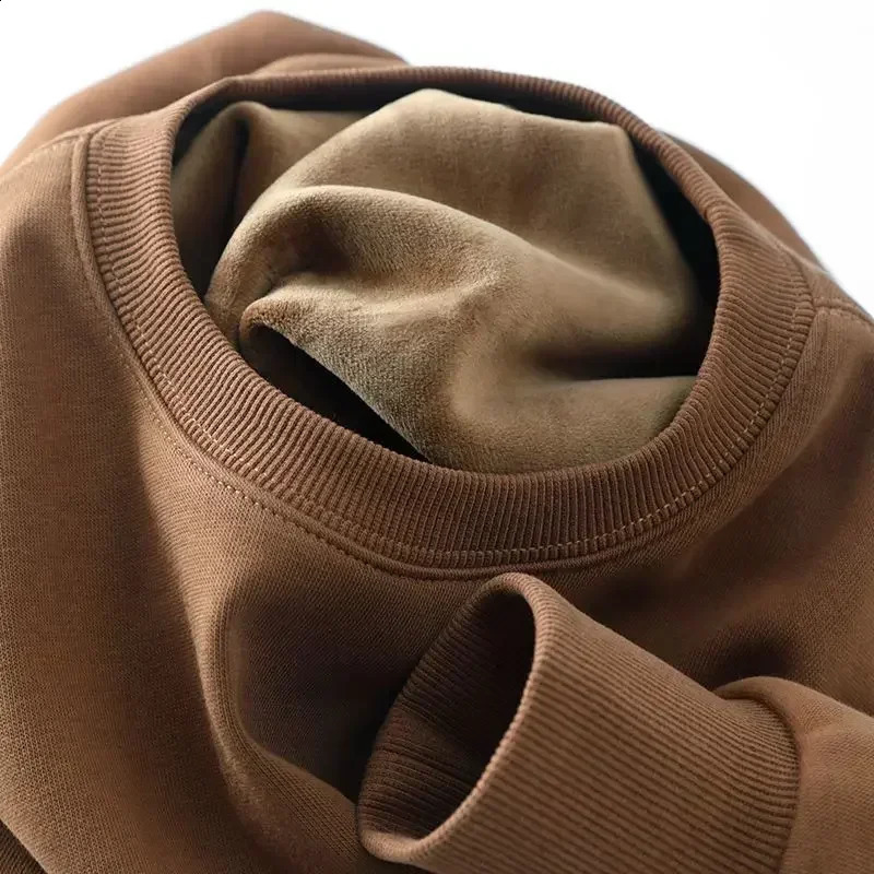 600G Cotton Plush Thickened Sweatshirt Thin Plush Heavyweight Solid Round Neck Sweater Autumn Winter Warm Sweater 260916