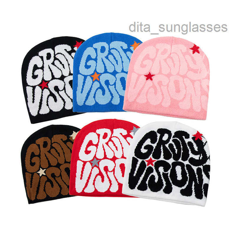 New Spider Web Star Beanie Knitted Hat Grvty Visions Winter Outdoor Cycling Warm Hat Hip Hop Street Trendy Hat For Men Women Kid