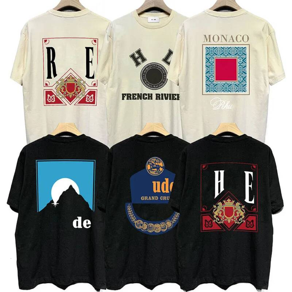Rhud T Shirt Designer High Quality Designer Shirts Casual Fashion American Retro Multi Pattern Badge Castle Peak T-Shirt Cotton Men Women Round Neck