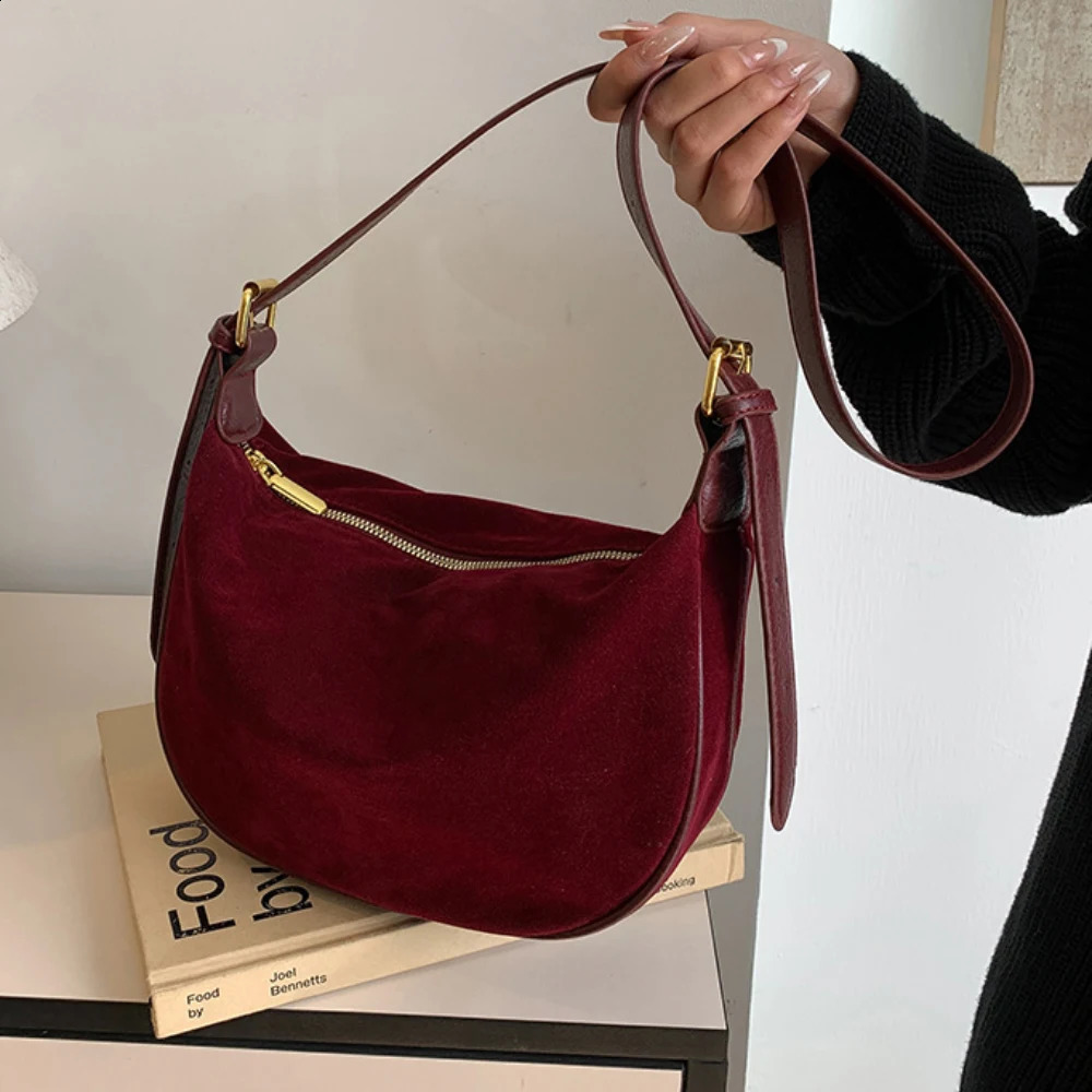 Vintage Suede Crossbody Bag Casual AllMatch Large Capacity Soft Zipper Burgundy Packs Daily Working Commute One Shoulder Bags 260916