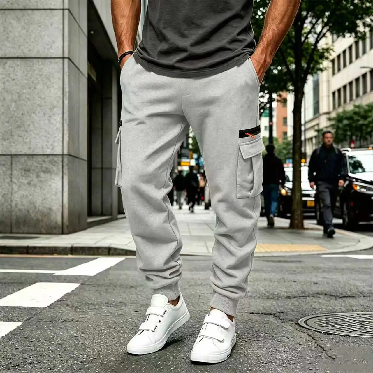 Autumn Winter Fashion Men's Casual Sports Pants Solid Color Multi-Pocket Straight Leg Trousers Loose Large Size Men Cargo Pants 260917