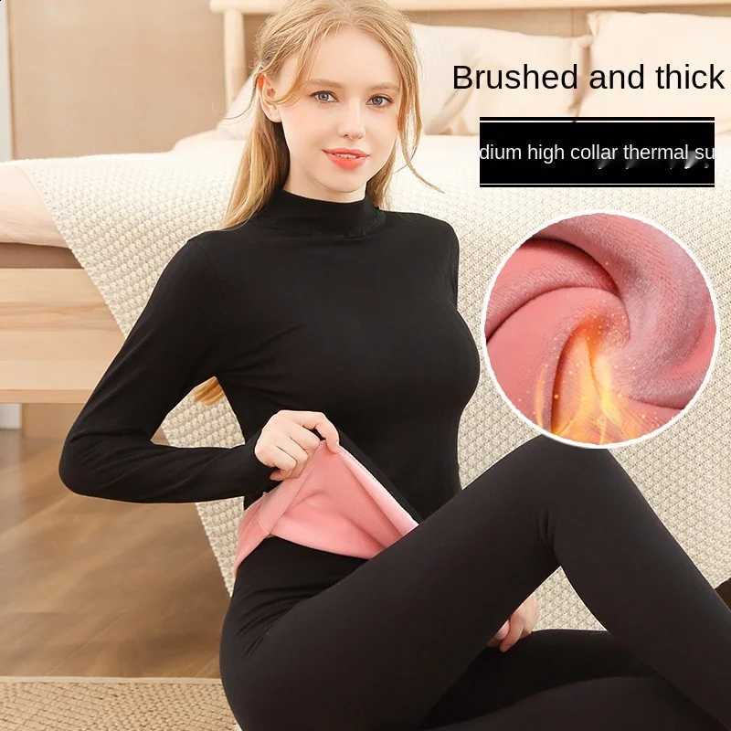 Thermal Underwear Women's Thick and Velvet Mid-high Neck Wool Fleece To Keep Warm Tops Body Tights Autumn Clothes Cotton Winter H260916