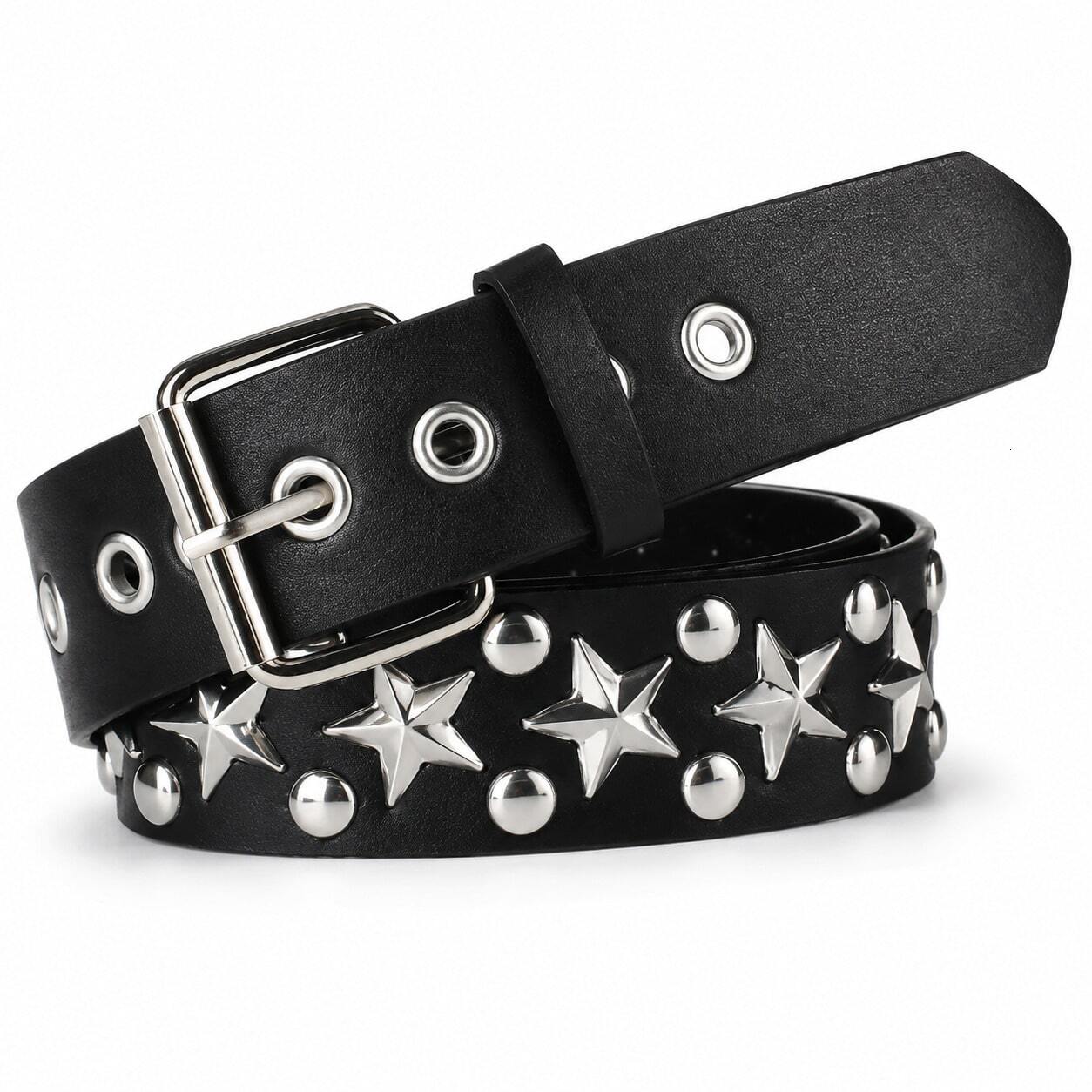 Y2K Star Studded PU Gothic Hip-hop Streetwear Denim Decorative Belt, Five-star Rivet Punk Fashion Accessory for Women W260917