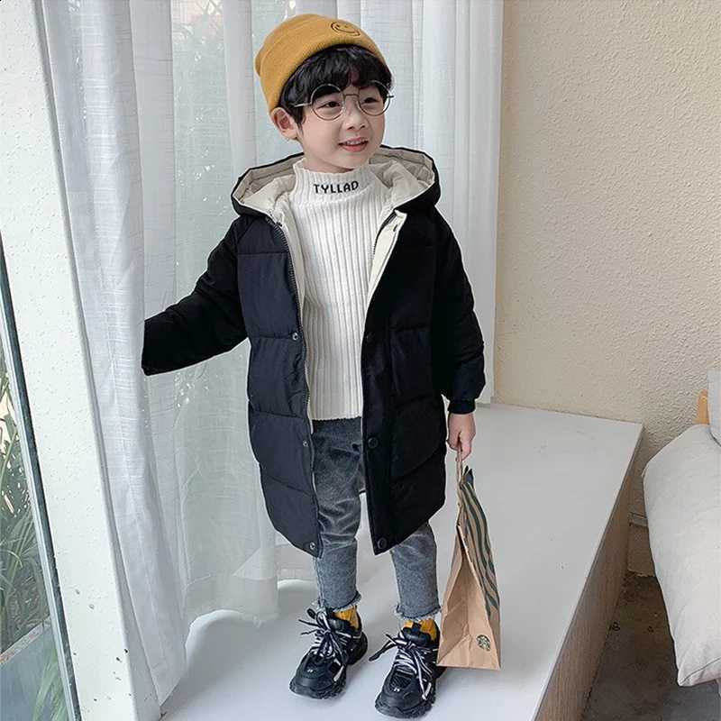 Winter Jackets Hooded Kid Down Boys Girls Thick Warm Long Outerwear Children Black Waistcoat Coat Casual Clothing 3-10 Years Old J260917