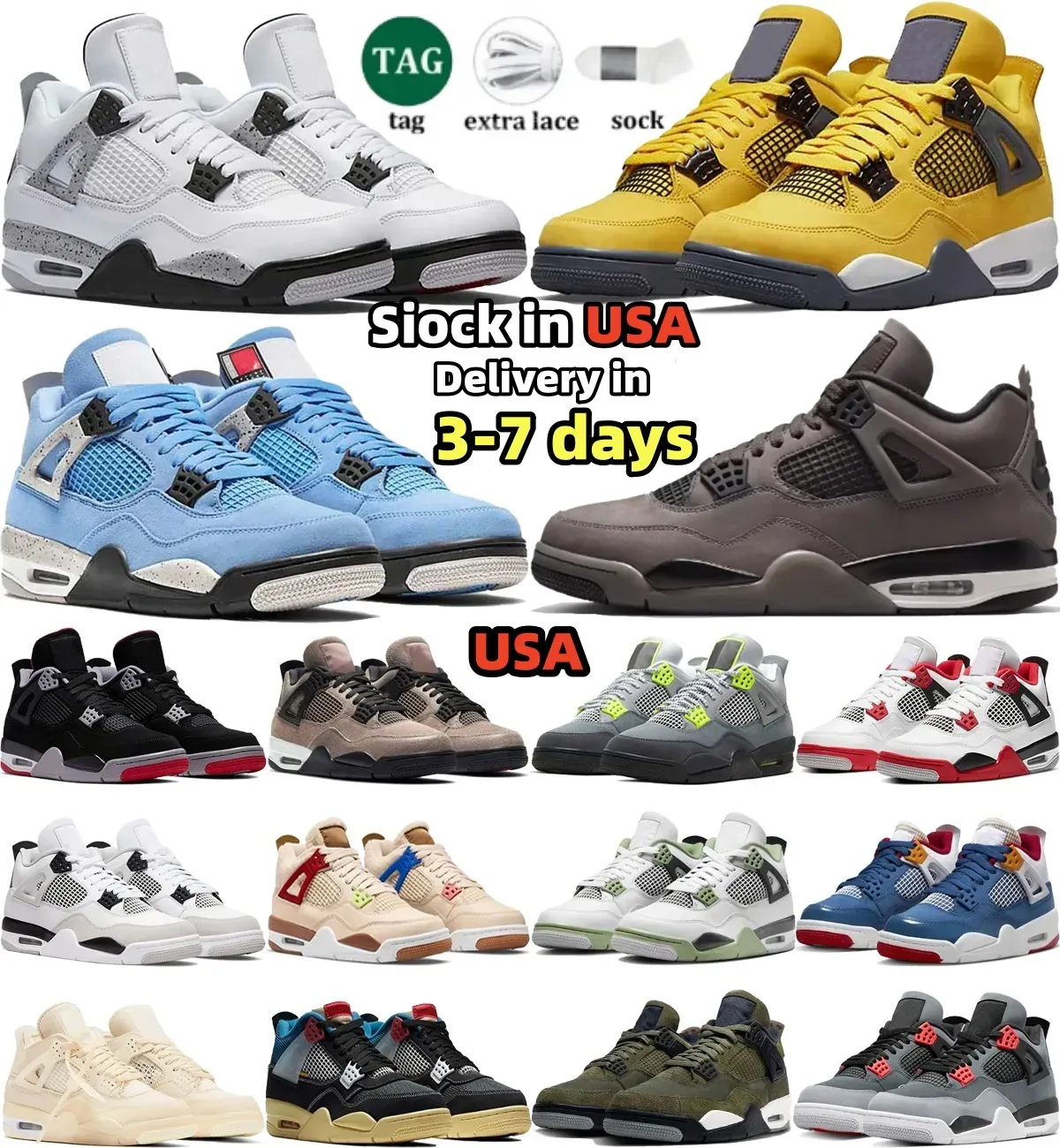 With Box 4s basketball shoes for men women 4 Black Cat Military Black White Thunder Sail University Blue Oreo leather outdoor sport Trainers Size 36