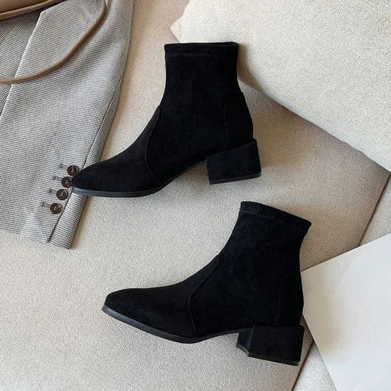2025 fashion Elastic Black Booties Women's Ankle Boots Boot Autumn Y2k New Rock Comfortable and Elegant In Pu Female Short Shoes D260917