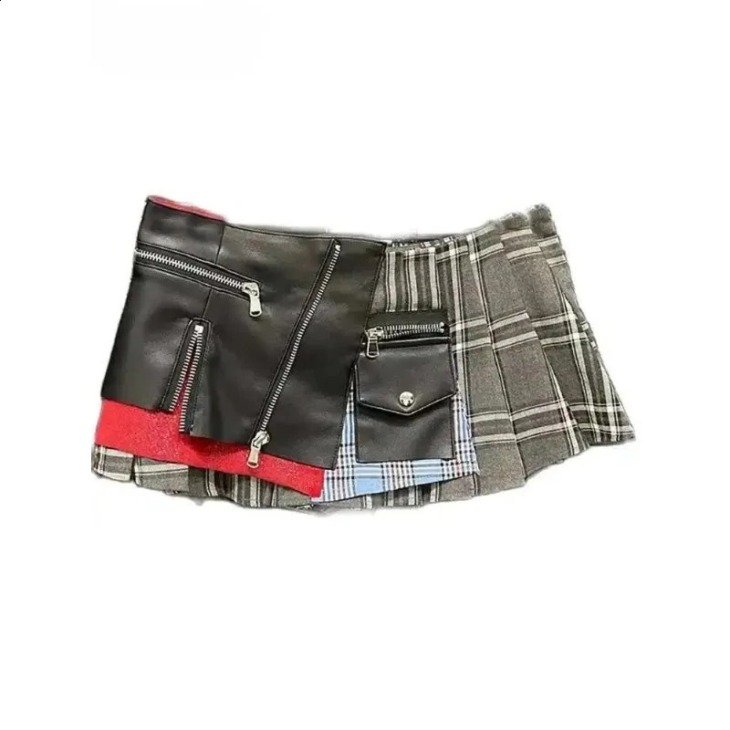 Eparty Womens Denim Skirt High Waist Pu Leather Patchwork Plaid Irregular Wrap Hip Mini Skirts Summer Fashion 29L7565 260917