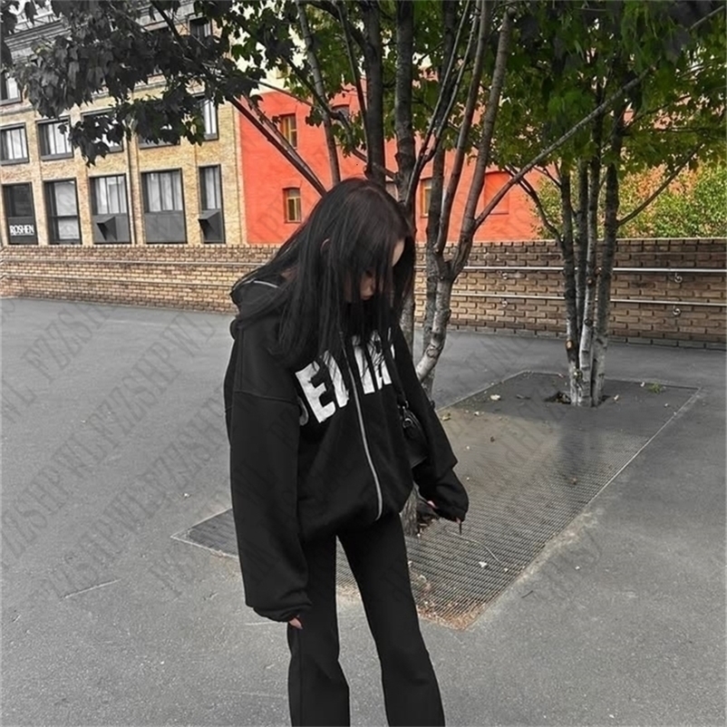 Y2K Personality Letter Print Hooded Zipper Surcoat Leisure Retro Trend Fashion Surcoat Attitude High Street Zip Hoodies 260915