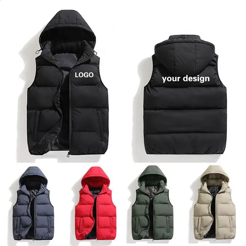 Men's Sleeveless Jacket Hooded Down Vest Printed Customized Personalization Outdoor Sports Skiing Mountaineering Coat 260916