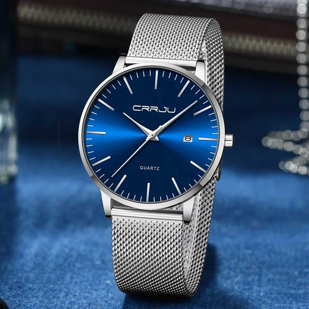 CRRJU Watch for Men Stainless Steel 40mm with Mesh Strap Mens Watches Classic Ultra Slim 7mm Men's Wrist Watches AutomaticT260916
