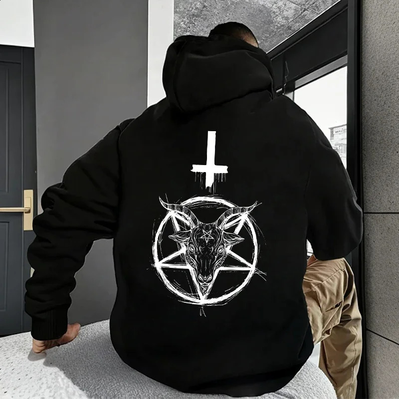 666 Symbol Male Autumn Winter Pullover Casual Top Tracksuit Demonic Print Mens Hoodies Streetwear Gothic Satan Sweatshirt 260917