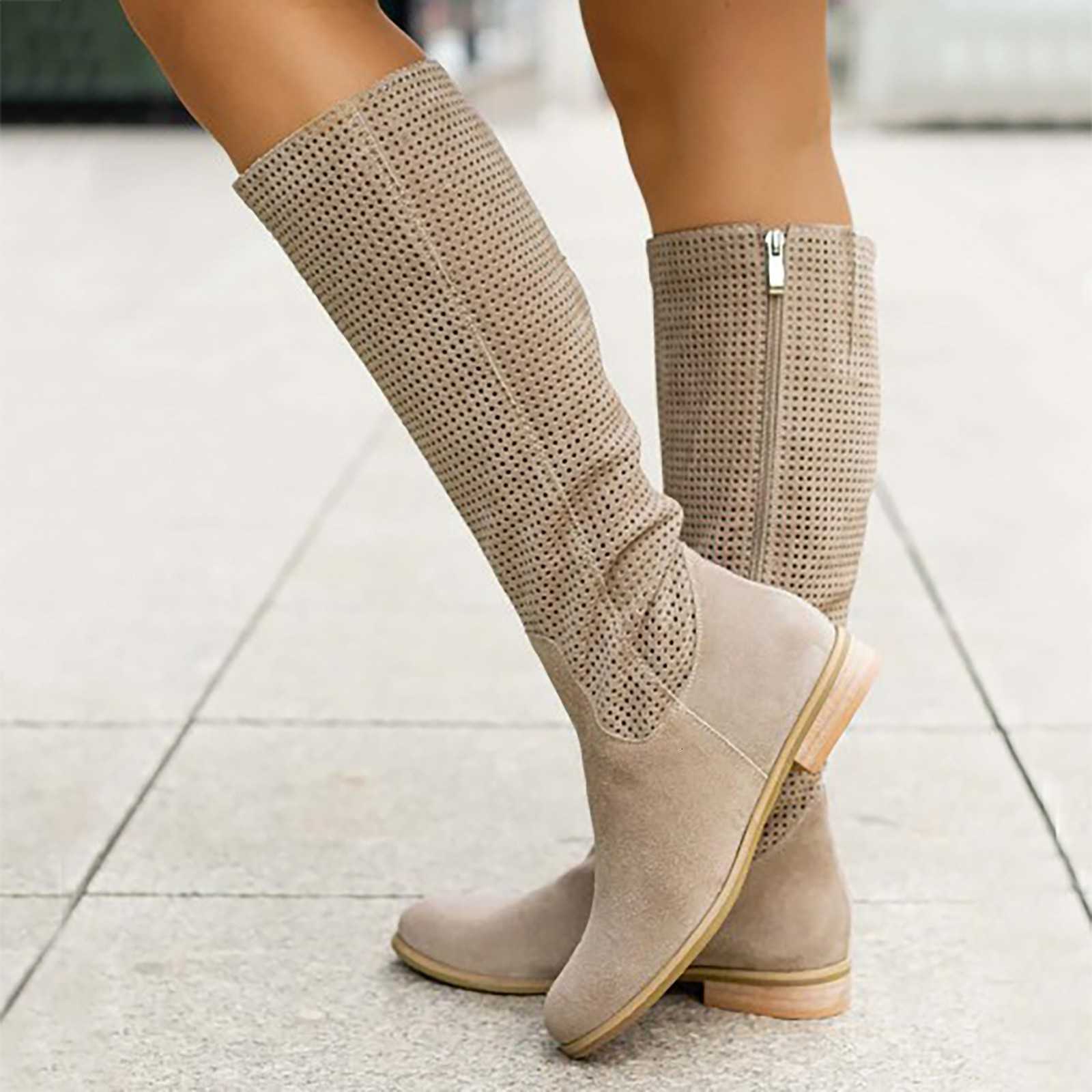 Women 2024 Autumn Winter New Boots Faux Suede Casual Low Heel College style Women Shoes Zip 40-43 Lady Knee High Boots D260917