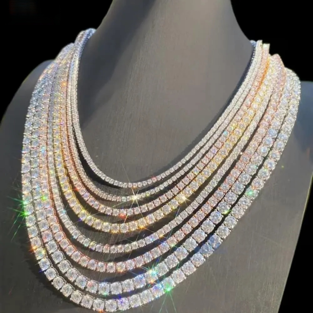 Hip Hop Jewelry 2 6mm Chain Vvs Round Lab Grown Diamond Mossanite 925 Sterling Silver Tennis Necklace for Men and Women