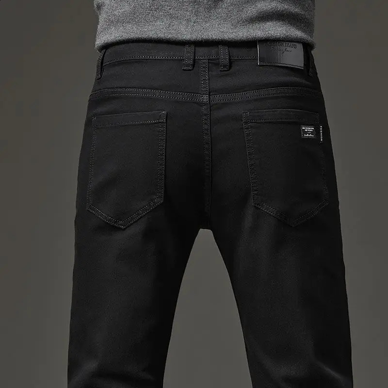 Mens autumn and winter jeans elastic small straight leg pants black gray micro zipper fashionable versatile 260917