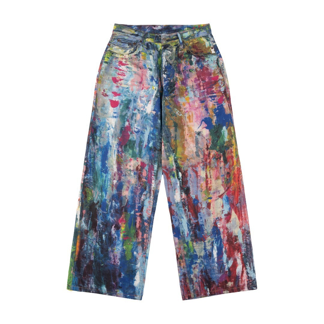 New High-End 3D Digital Print Paint Resistant Jeans Unisex Graffiti Loose Wide-Leg Pants Wholesale fd
