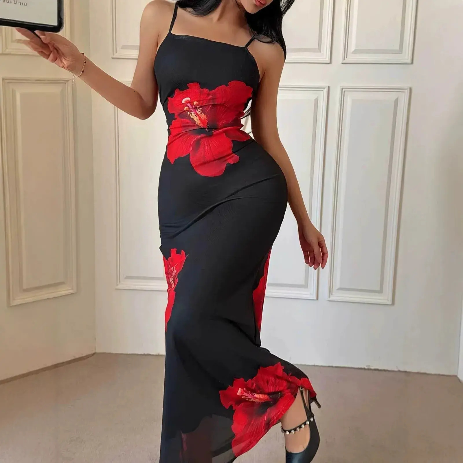 Urban Sexy Dress Chic Fashion Floral Print Chiffon A Line Ankle Length Prom Gown Customized Spaghetti Strap Sleeveless bodycon Evening Dresses Party