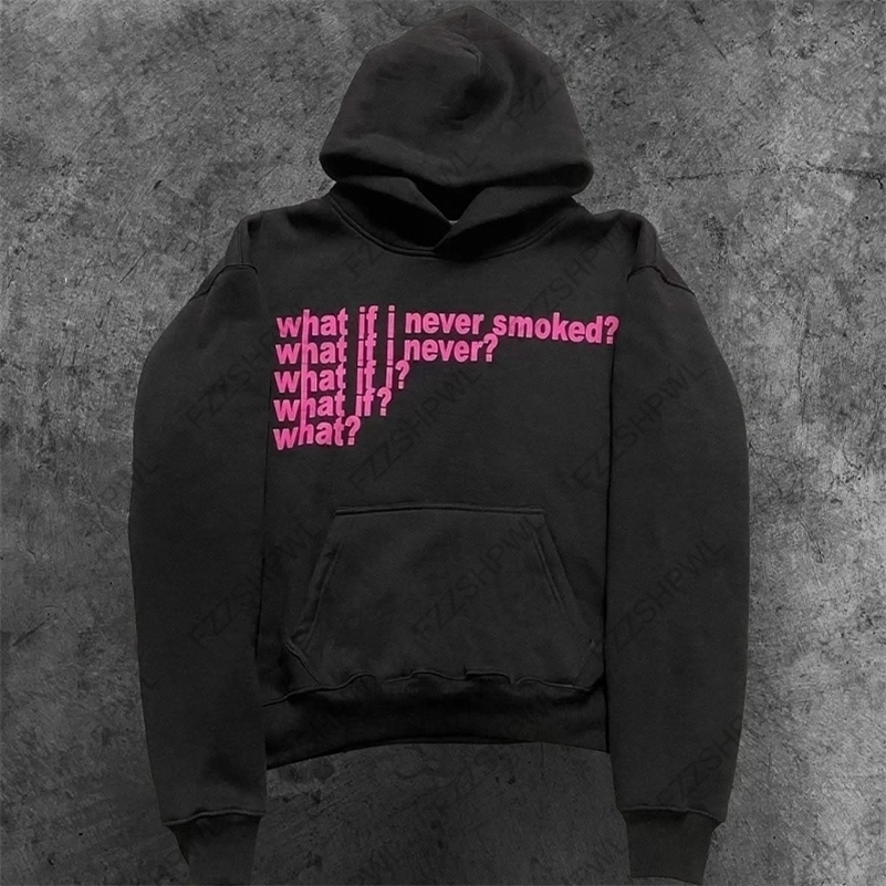 Gothic hooded sweatshirt featuring a chic streetstyle look retro aesthetic edgy letter print Y2K vibe and a warm casual fit 260916