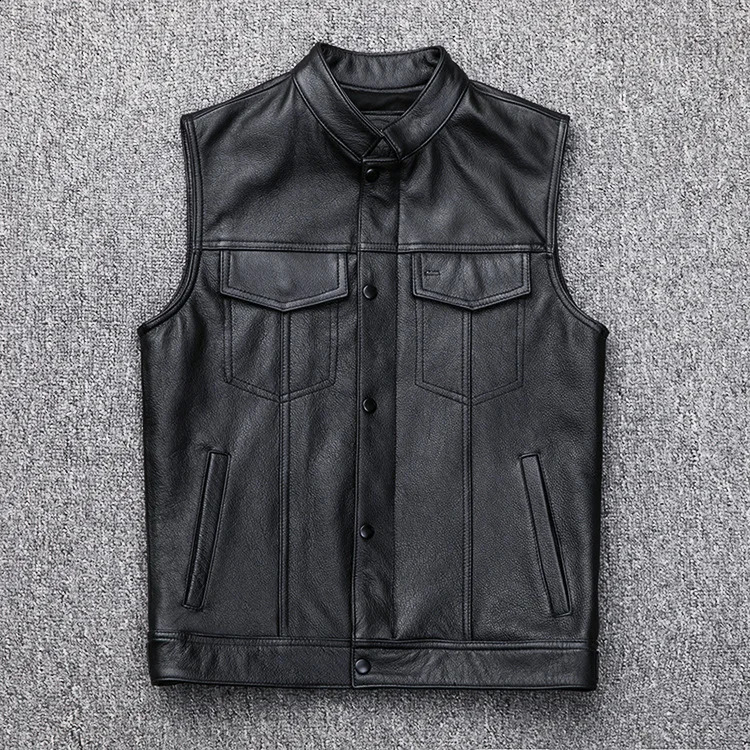 Men's Biker Faux Leather Vest Solid Color Motorcycle Fleet Punk Leather Sleeveless Travel Jacket For Men Casual Leather Outwear 260917