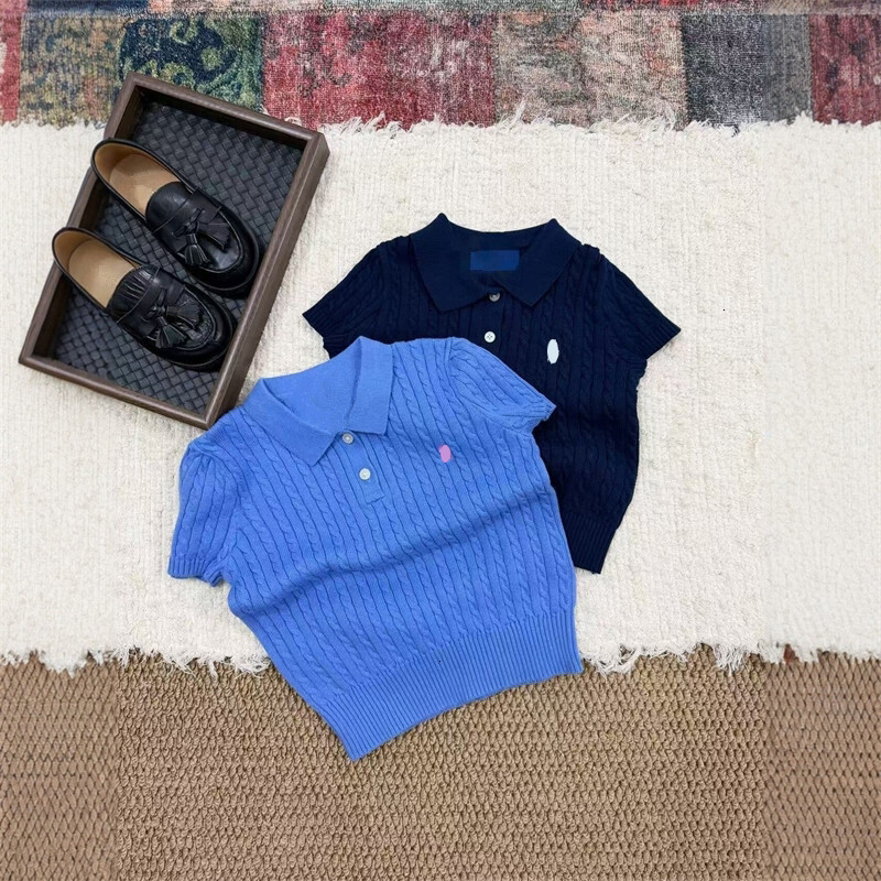 New Kids Designer Clothes Knit Sweater Short Sleeve Turn-down Collar Knitted Tops For Boys And Girls Versatile Children's Clothing