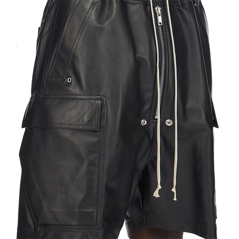 Mauroicardi Summer Cool Handsome Casual Soft Black Pu Leather Straight Shorts for Men Elastic Waist Drawstring Clothes 260917