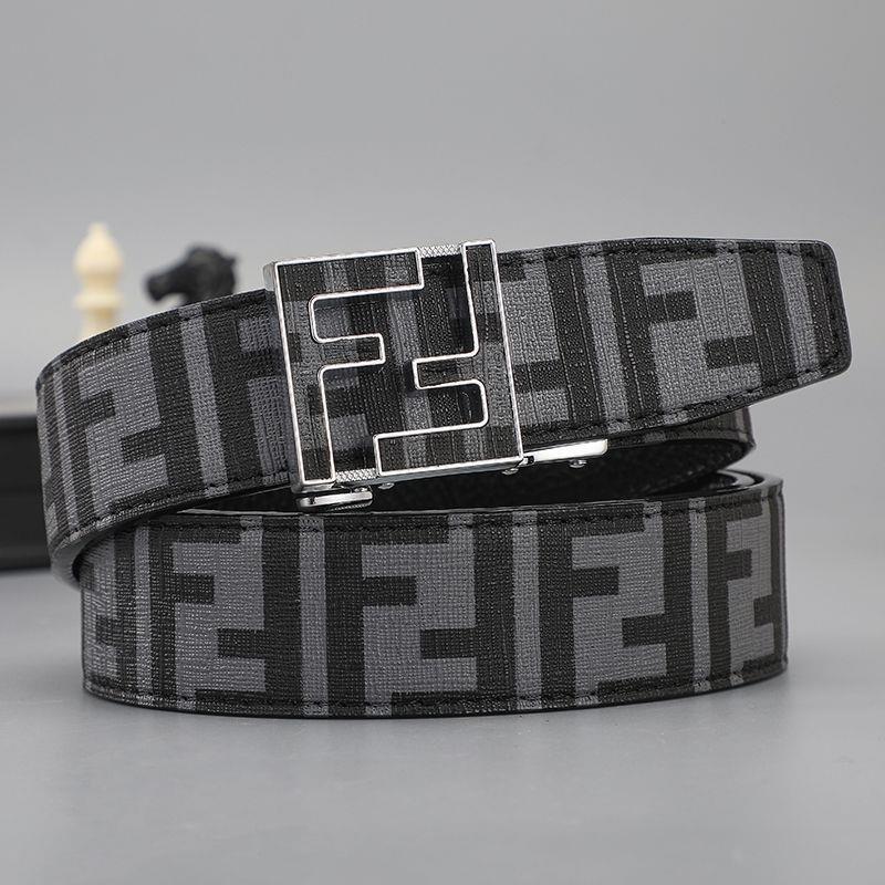 New plaid automatic buckle classic casual double-sided genuine leather stylish business and fashion belt, versatile for various outfits