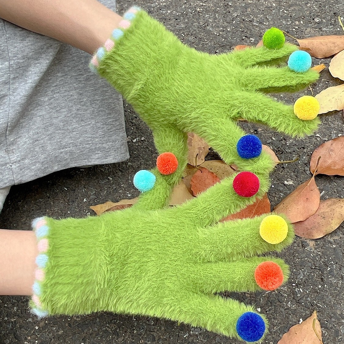 Korean Ins Cute Style Versatile Warm Split Gloves for Women Autumn Winter Cycling Windproof High-end Full Finger Hand Protection