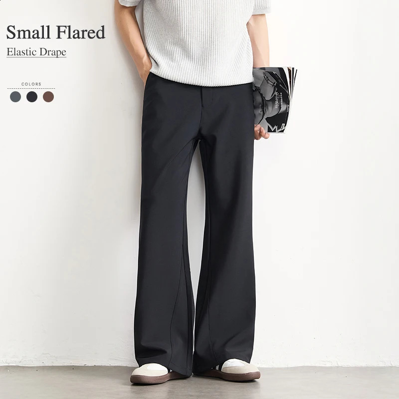 Black Business Suit Pants Men's Small Flared Elastic Comfortable Drape Loose Solid Color Office Casual Trousers Male Clothes 260917